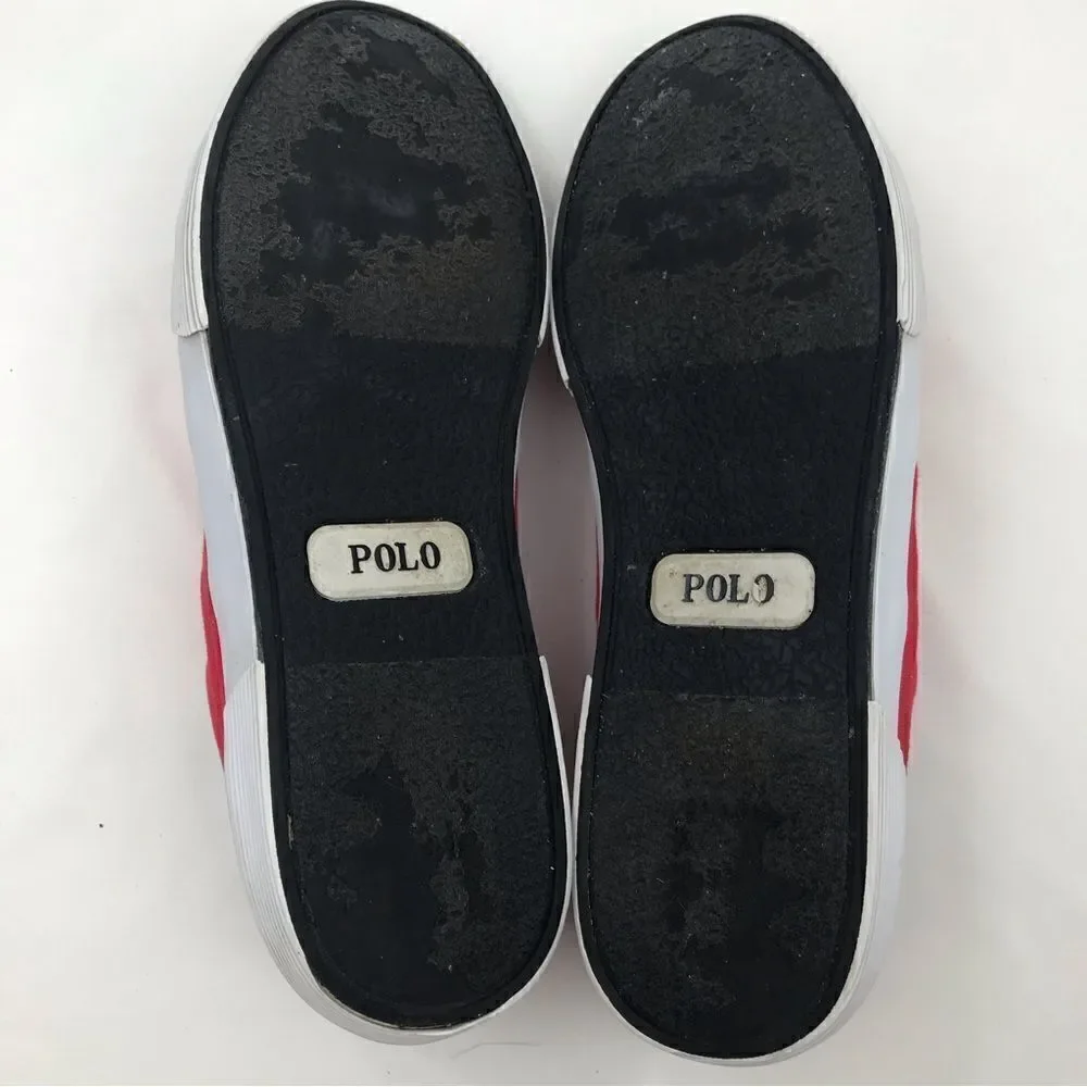 Polo Ralph Lauren Red Canvas Lace Up Deck Boat Shoes with Black Logo